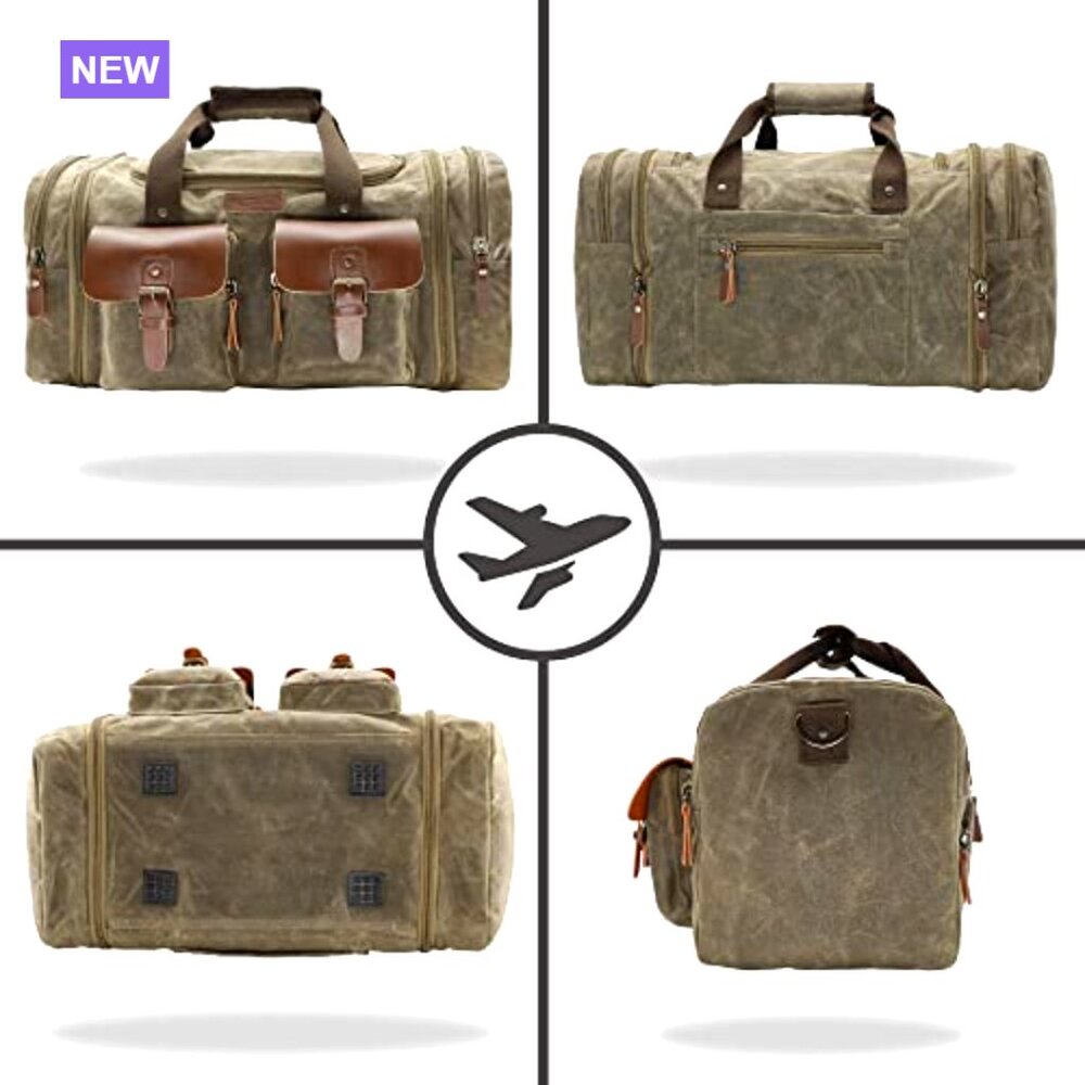 Waxed Canvas Waterproof Travel Duffel Bag 50L Weekender - Picture 6 of 6